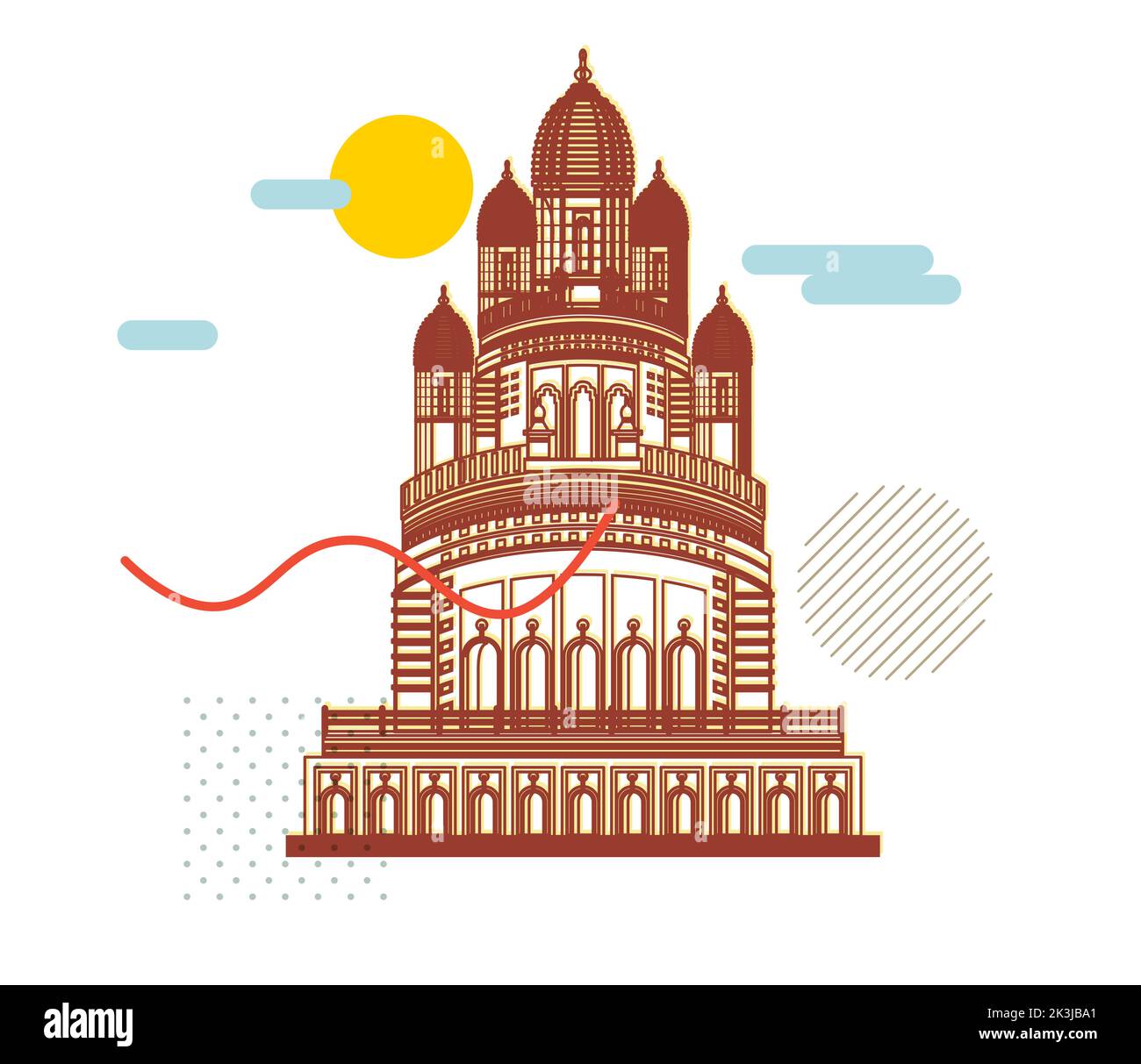 Kolkata City - Dakshineswar Kali Temple -  Icon Illustration as EPS 10 File Stock Vector