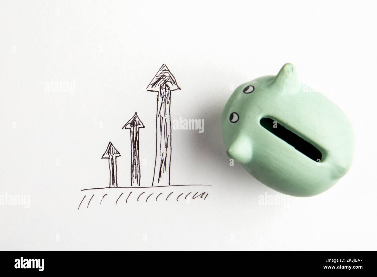 Business growth success process concept. Piggy bank on a white background. Stock Photo