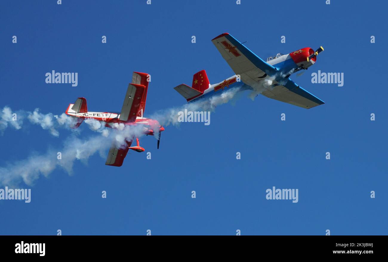 Aerial acrobatics team at an airshow in Mirabel Quebec. Stock Photo