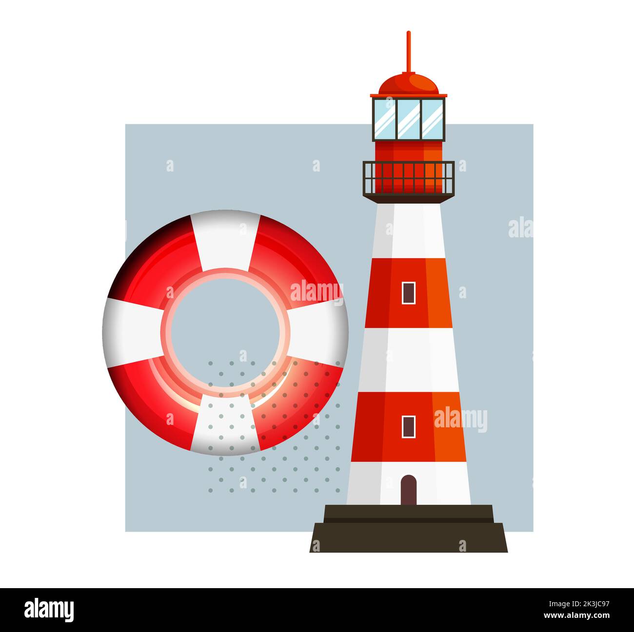Guiding Lighthouse and Lifebuoy - Icon Illustration as EPS 10 File Stock Vector
