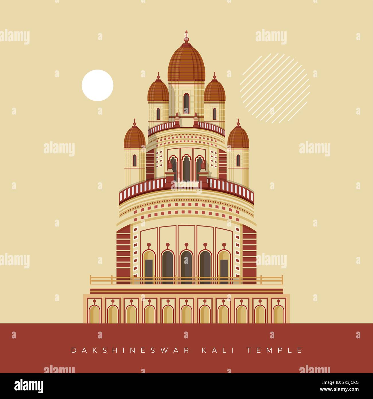 Kolkata City - Dakshineswar Kali Temple -  Icon Illustration as EPS 10 File Stock Vector