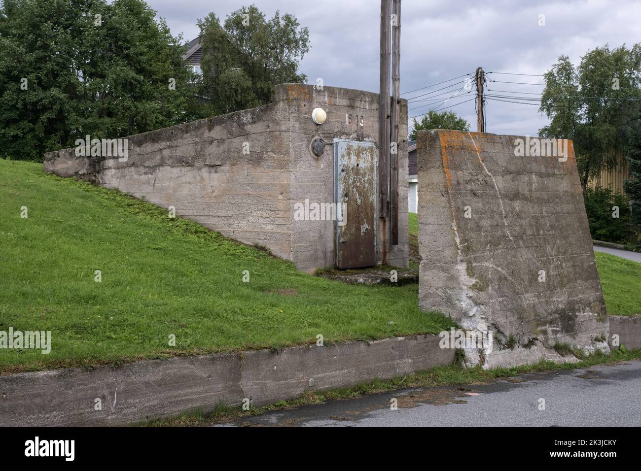 Kirkenes, Norway - August 5, 2022: Beautiful scenery of Vardo town and surroundings in the Finnmark. Andersgrotta bomb shelter. Second World War. Summ Stock Photo