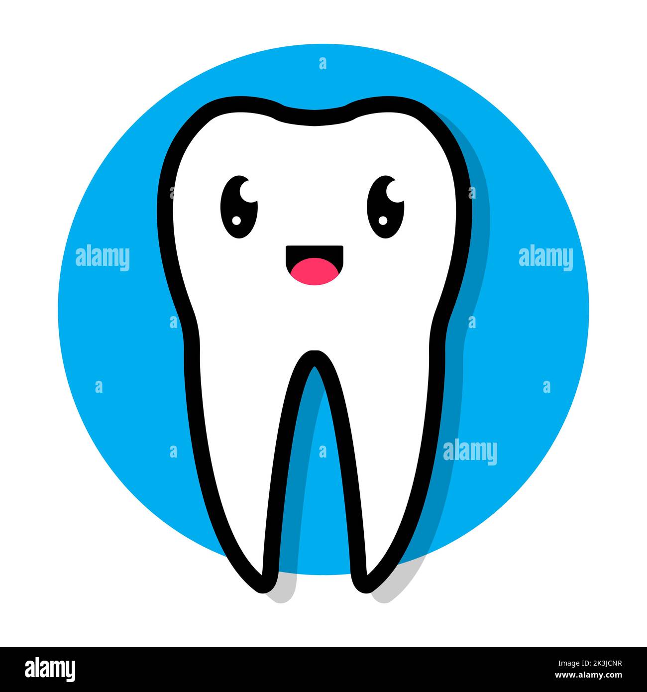Cartoon flat illustration of smiling white tooth. Cute baby kawaii tooth. Vector illustration. Stock Vector