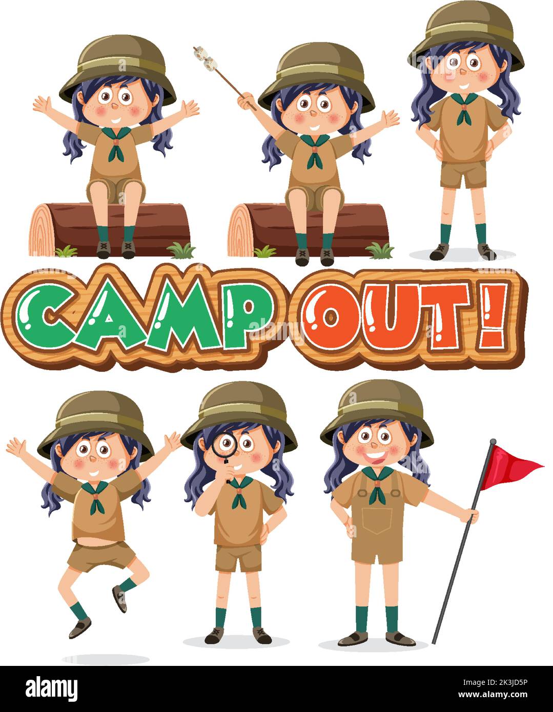Children camping out cartoon character set illustration Stock Vector ...