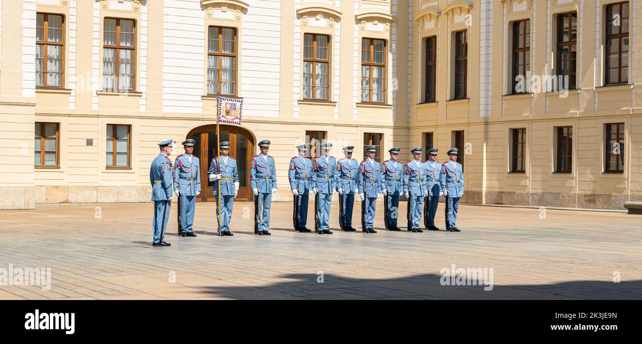 Prague - Czech Republic - 08 01 2020- Ceremonial changing of the guard at the Prague Castle Stock Photo