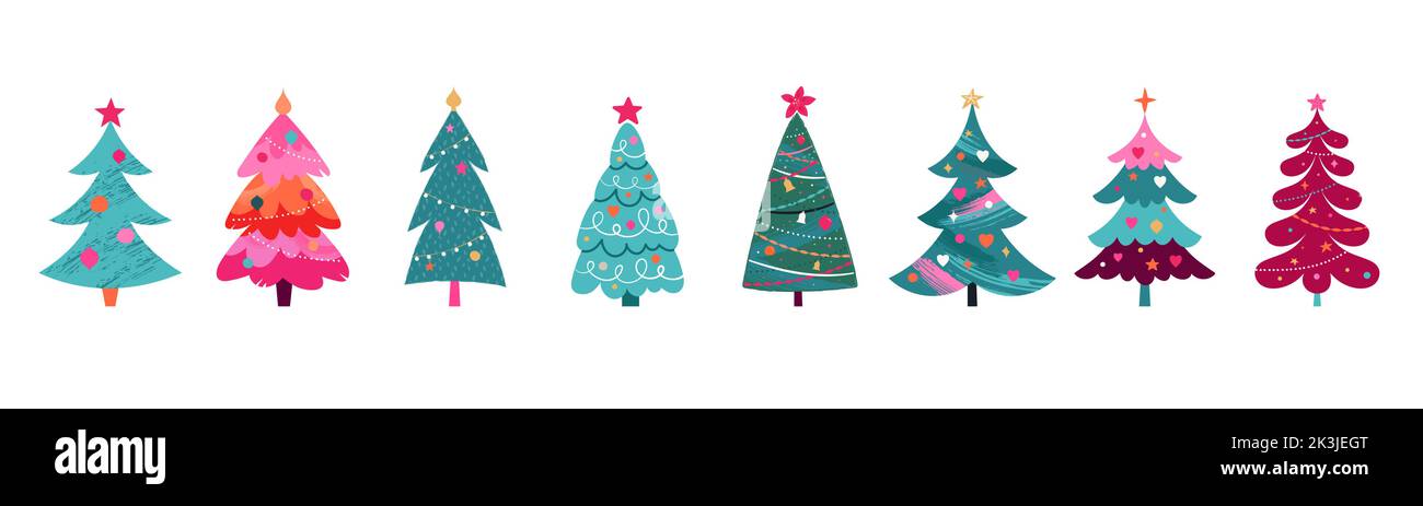 Retro Christmas Trees Design Elements Collection for New Year 2023 ...
