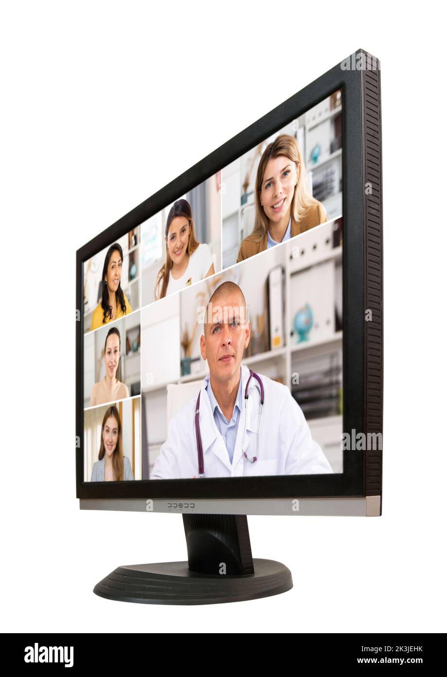 Computer monitor with video conference with doctor Stock Photo Alamy