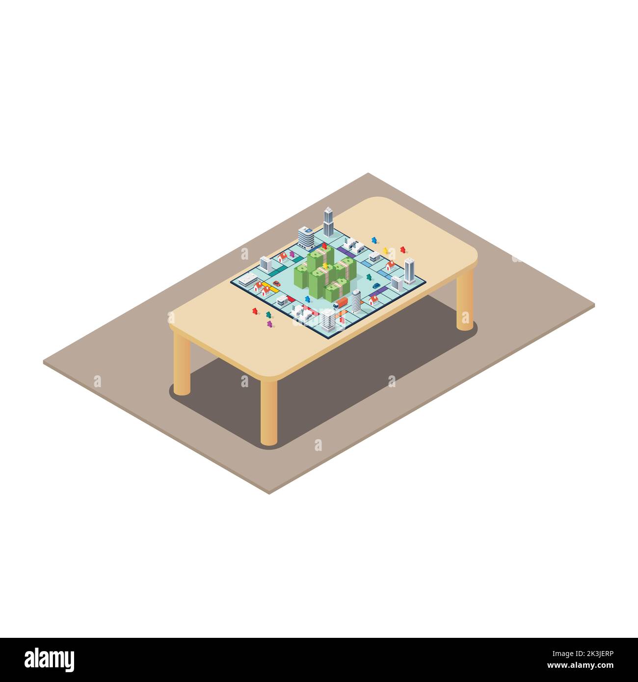 Board game on the table isometric view. Leisure hobby concept. Vector illustration Stock Vector