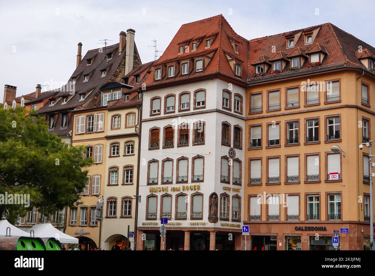Buildings with shops off Place Gutenberg, Strasbourg, France. Stock Photo