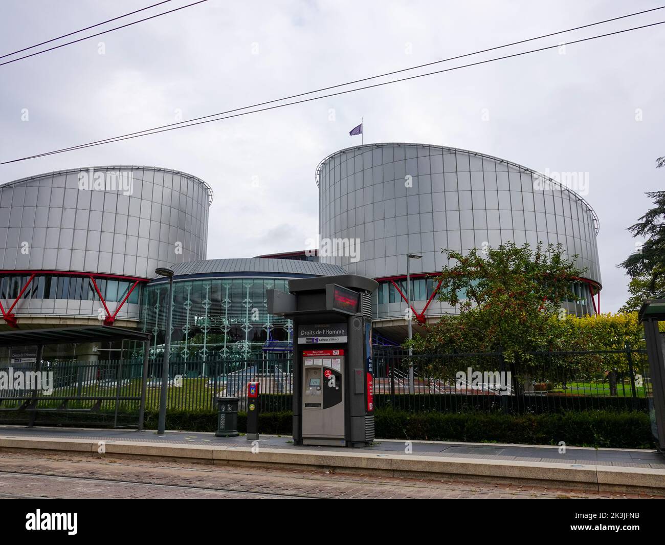 Tram line stop, European Court of Human Rights, Cour Européenne des Doits de L’Homme, Human Rights building, Strasbourg, France. Stock Photo