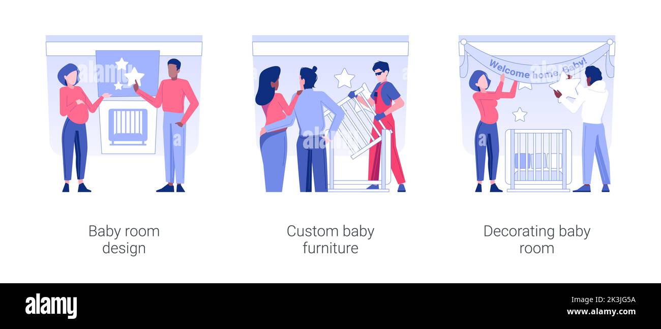 Baby room decoration isolated concept vector illustration set. Baby