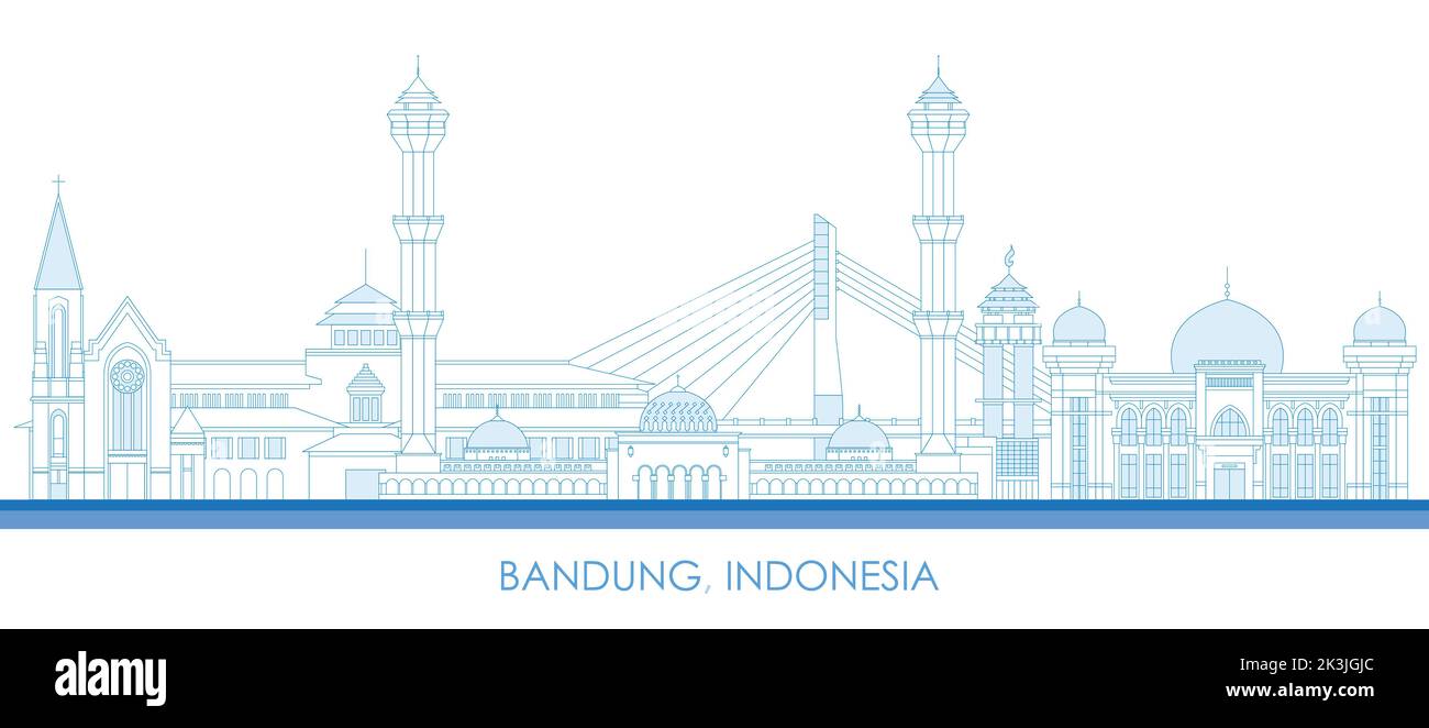 Outline Skyline panorama of city of Bandung, Indonesia - vector illustration Stock Vector
