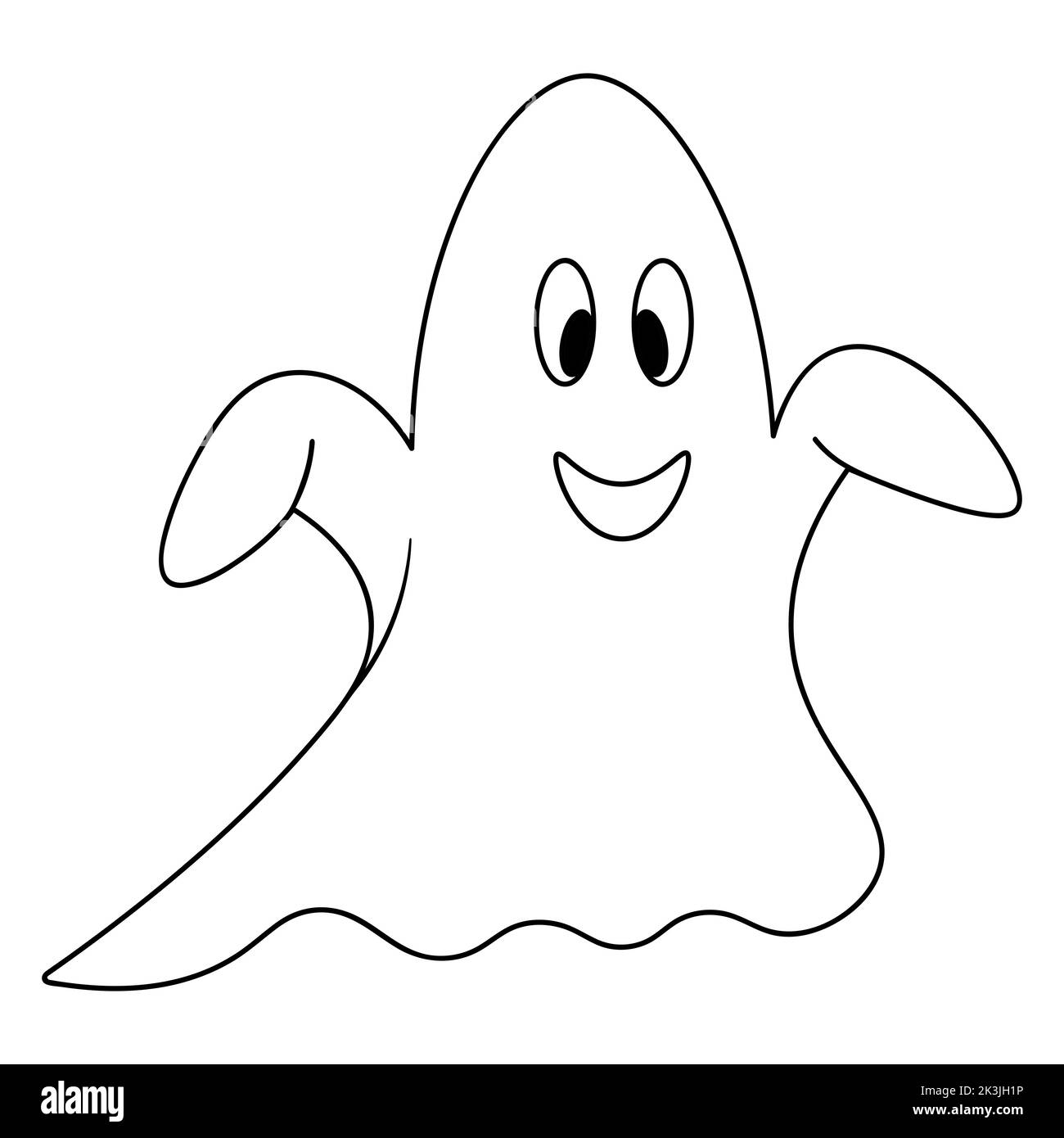 Ghost. Smiling facial expression. Vector illustration. Outline on an isolated white background. Doodle style. Coloring book for children. Sketch. Stock Vector