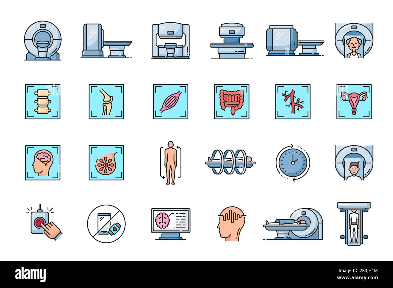 MRI scan diagnostic color icons. Medicine diagnostic equipment