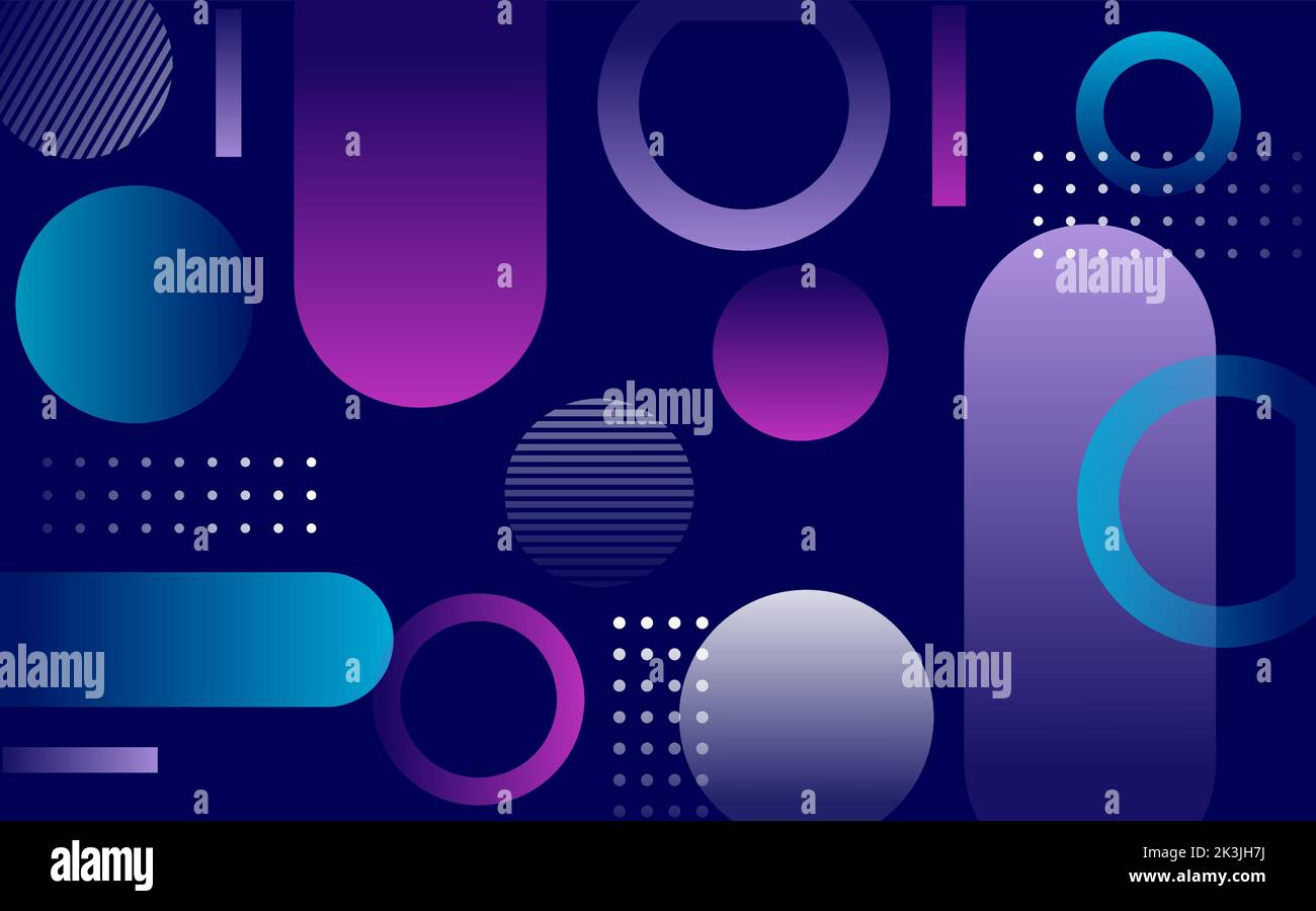 Blue modern geometric background. Retro graphic halftone elements with color gradients. Purple, white and blue partially transparent objects with dots Stock Vector
