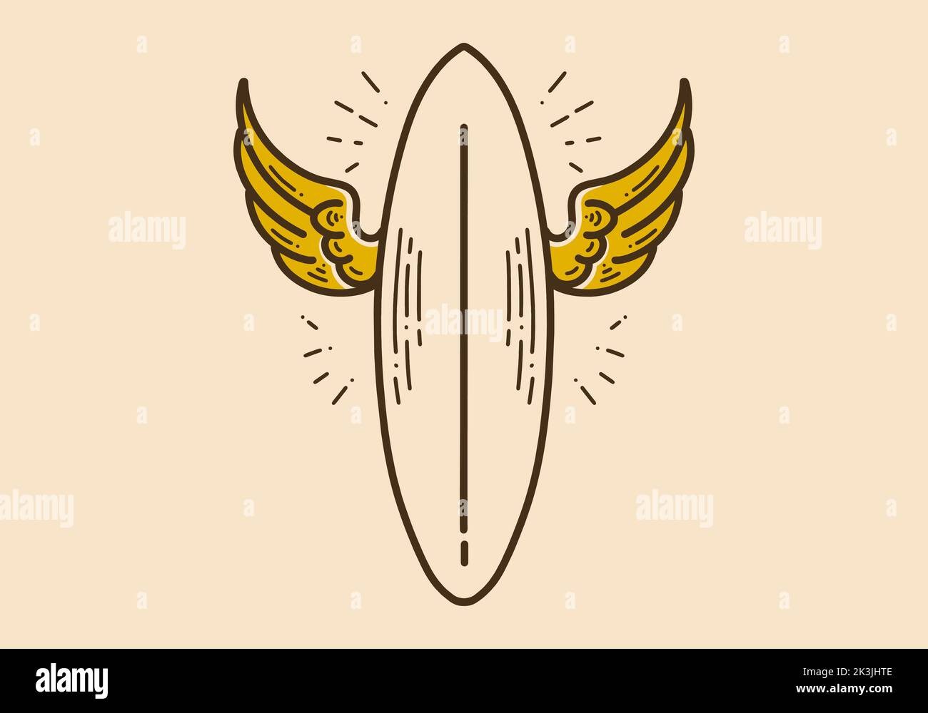 surfboard with wings retro vintage art design Stock Vector