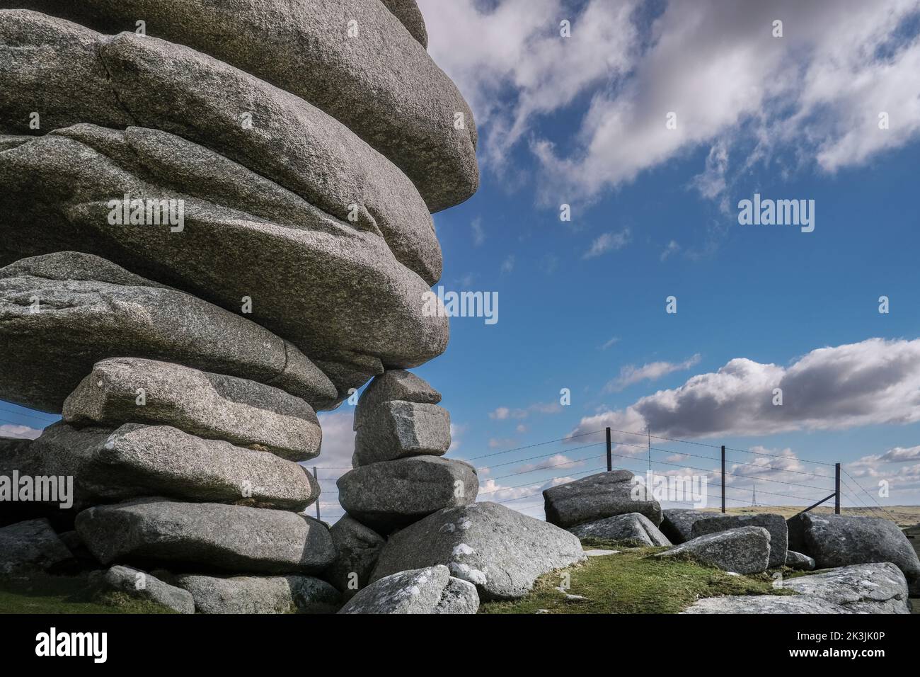 The Cheesewring.  A towering granite rock stack formed by glacial action on Stowes Hill on Bodmin Moor in Cornwall. Stock Photo