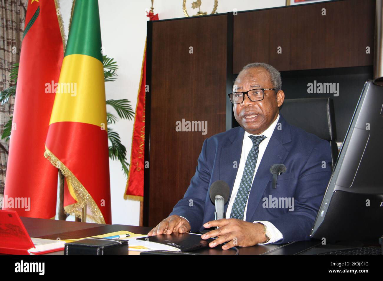 Brazzaville, Republic of the Congo. 30th Aug, 2022. General Secretary of the Congolese Labor Party (PCT) Pierre Moussa speaks in an interview with Xinhua in Brazzaville, the Republic of the Congo, Aug. 30, 2022. TO GO WITH 'Interview: CPC's governance positive for people of whole world -- Congo's ruling party leader' Credit: Guy-Gervais Kitina/Xinhua/Alamy Live News Stock Photo