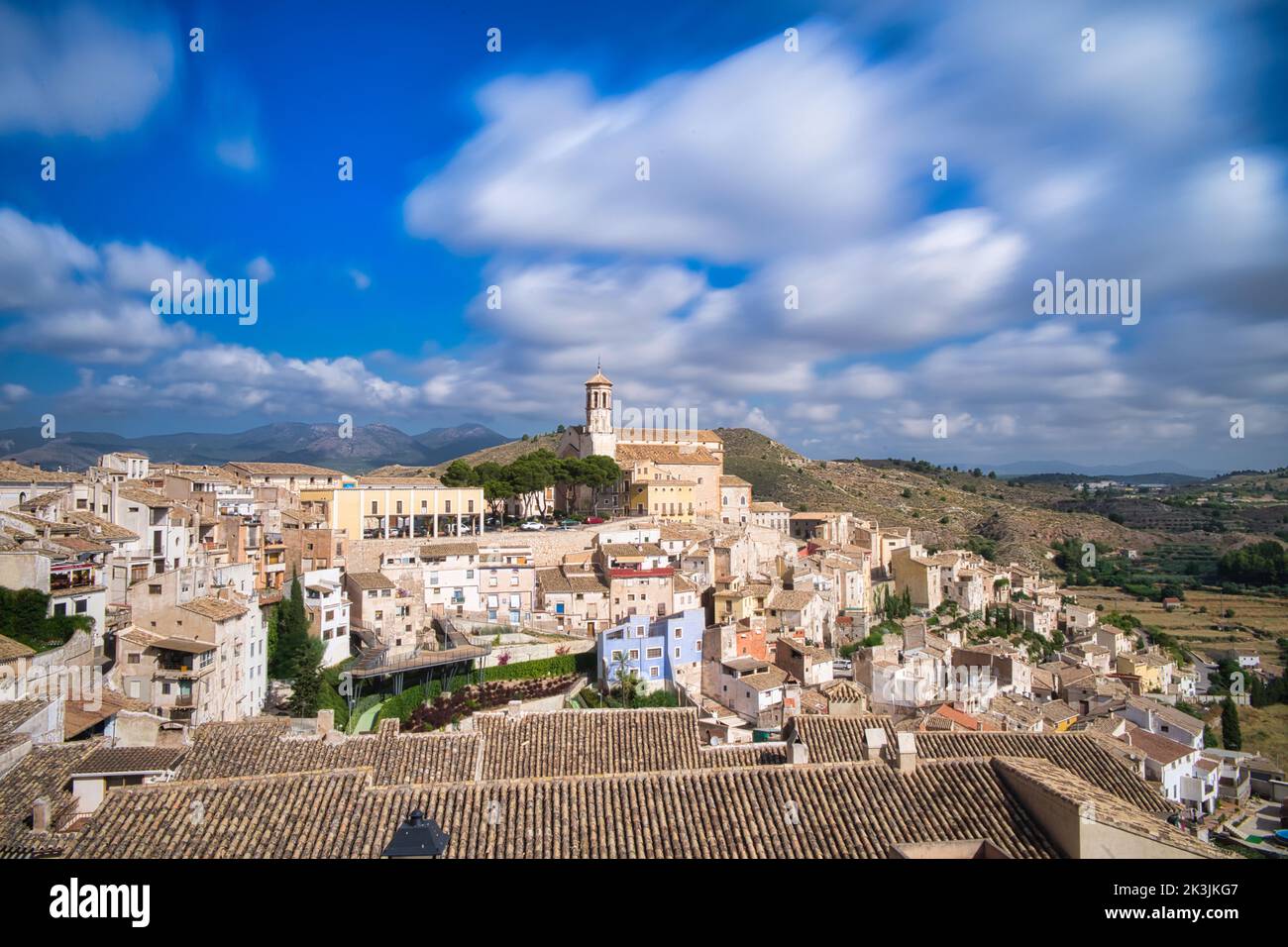An aerial scenery of the cityscape of Cehegin, Spain Stock Photo
