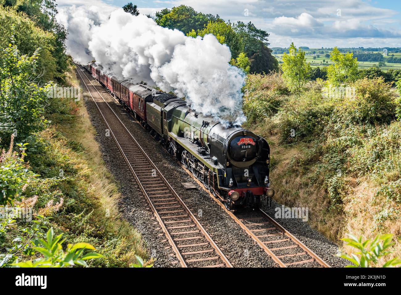 35018 British India Line preserved steam locomotive on the Settle & Carlisle line heading for Settle as the Pendle Dalesman.....27/9/22. Stock Photo