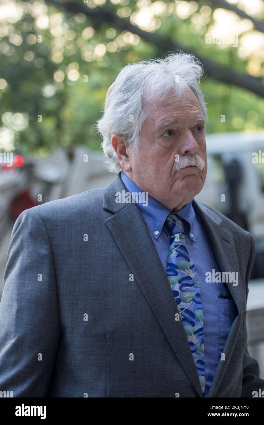 Washington, United States. 27th Sep, 2022. Thomas Caldwell, who is charged with seditious conspiracy and other charges related to the breach of the U.S. Capitol on January 6, arrives at the United States District Court ahead of jury selection in Washington, DC on Tuesday, September 27, 2022. Caldwell will be tried with other Oath Keepers, though he denies his membership. Photo by Bonnie Cash/UPI Credit: UPI/Alamy Live News Stock Photo