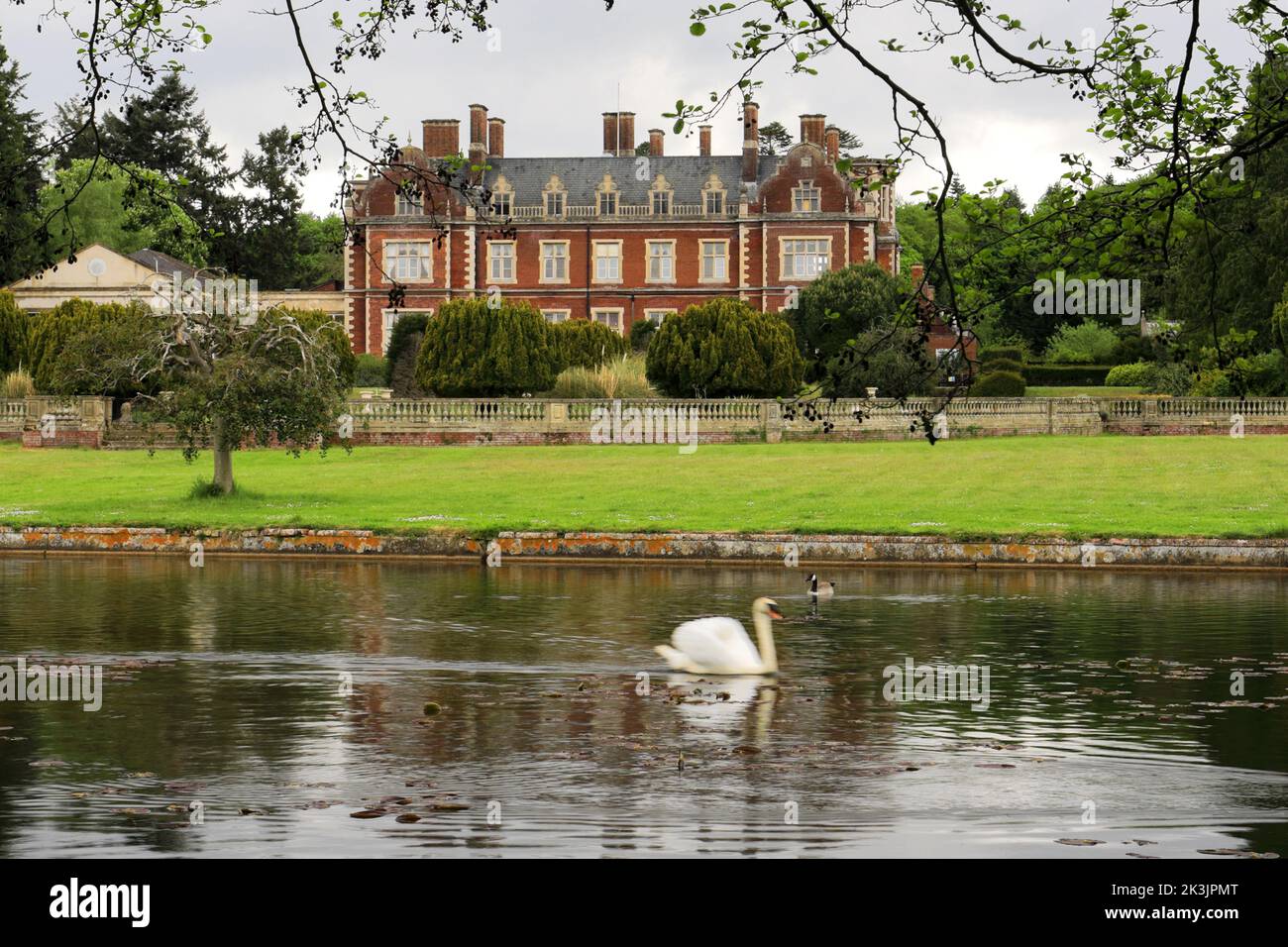 Lynford Hall and lake, Lynford village near Thetford, Norfolk, England