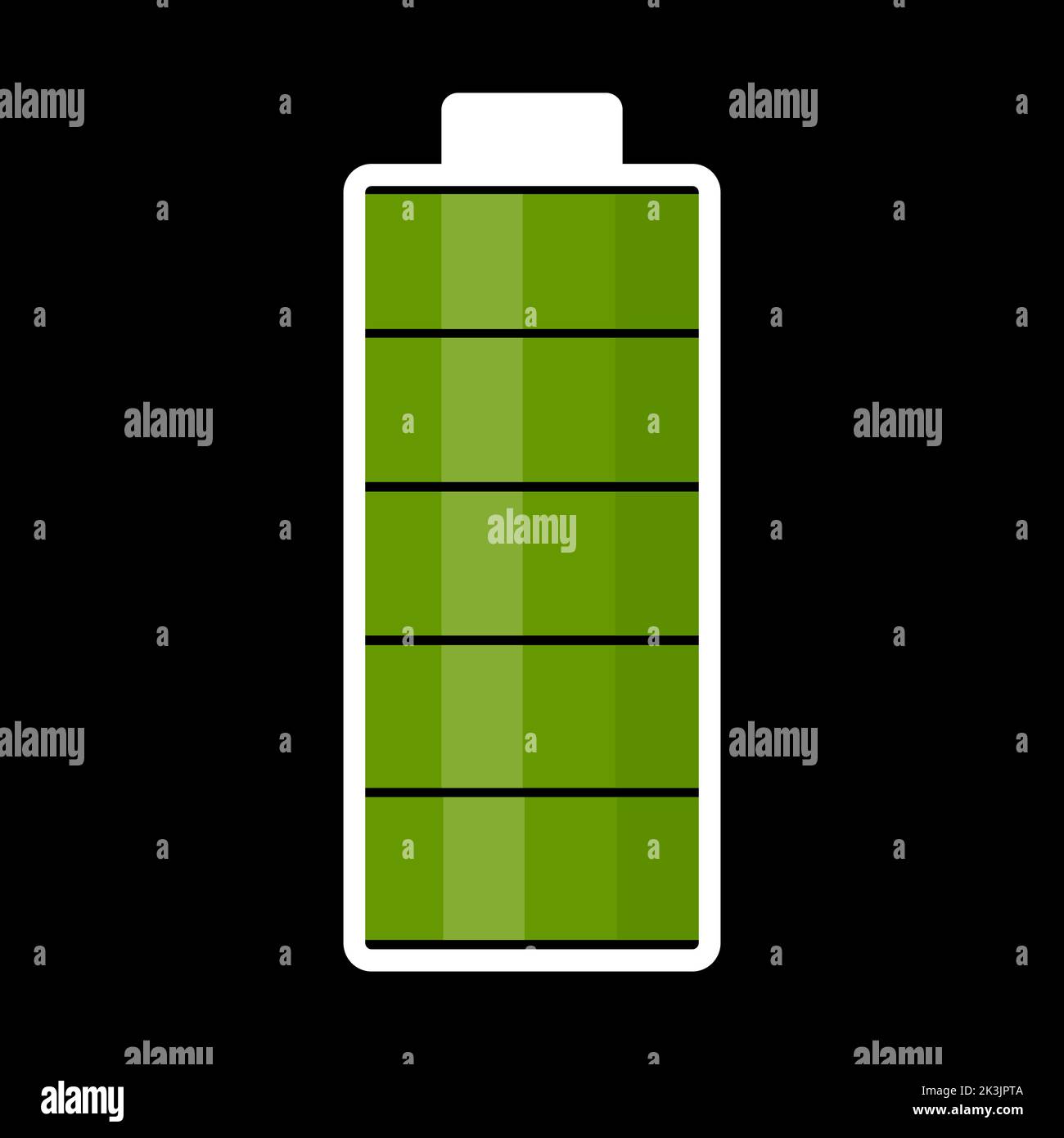 An illustration of a fully charged battery. Green color. Vector image