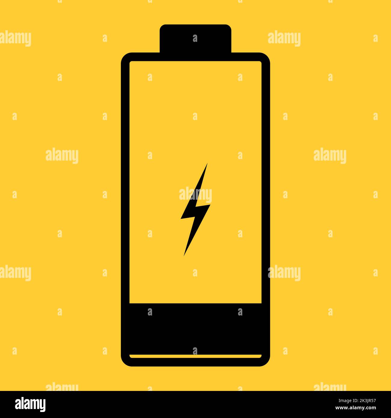 Low battery illustration. Black and yellow colors. Vector icon Stock
