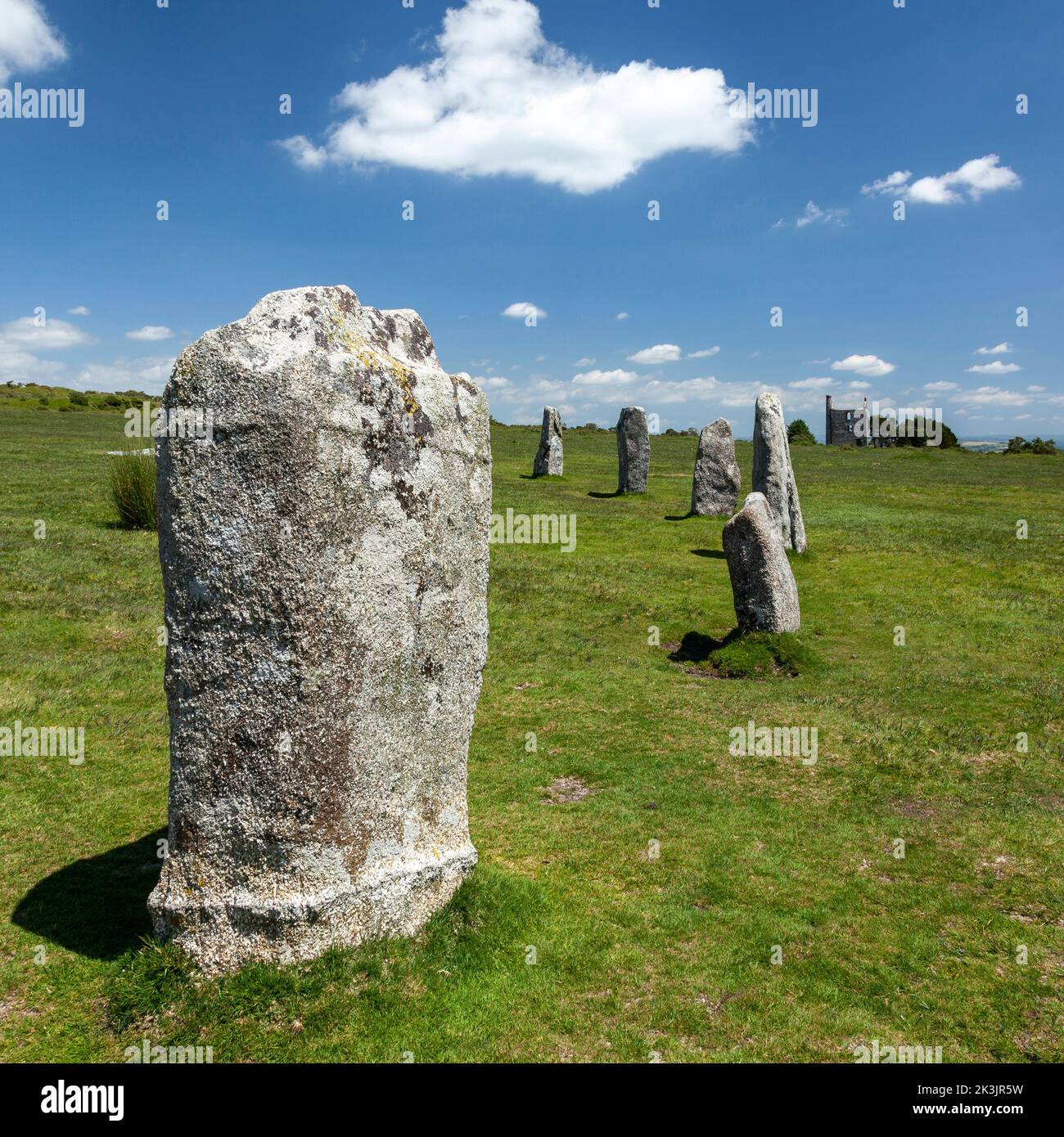 part of the complex of stone circles known as the hurlers on bodmin moor in cornwall Stock Photo