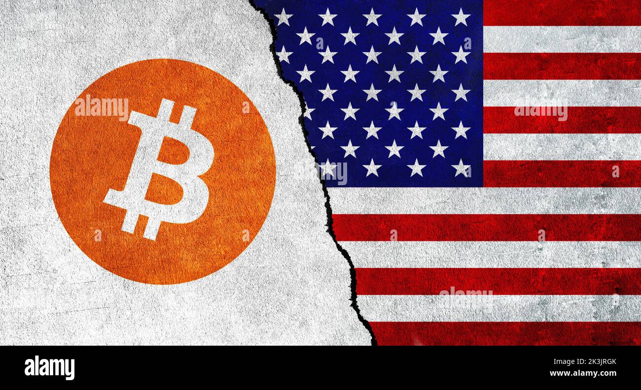 USA and Bitcoin symbol together. Cryptocurrency in America. Relations  between Bitcoin and United States of America Stock Photo - Alamy