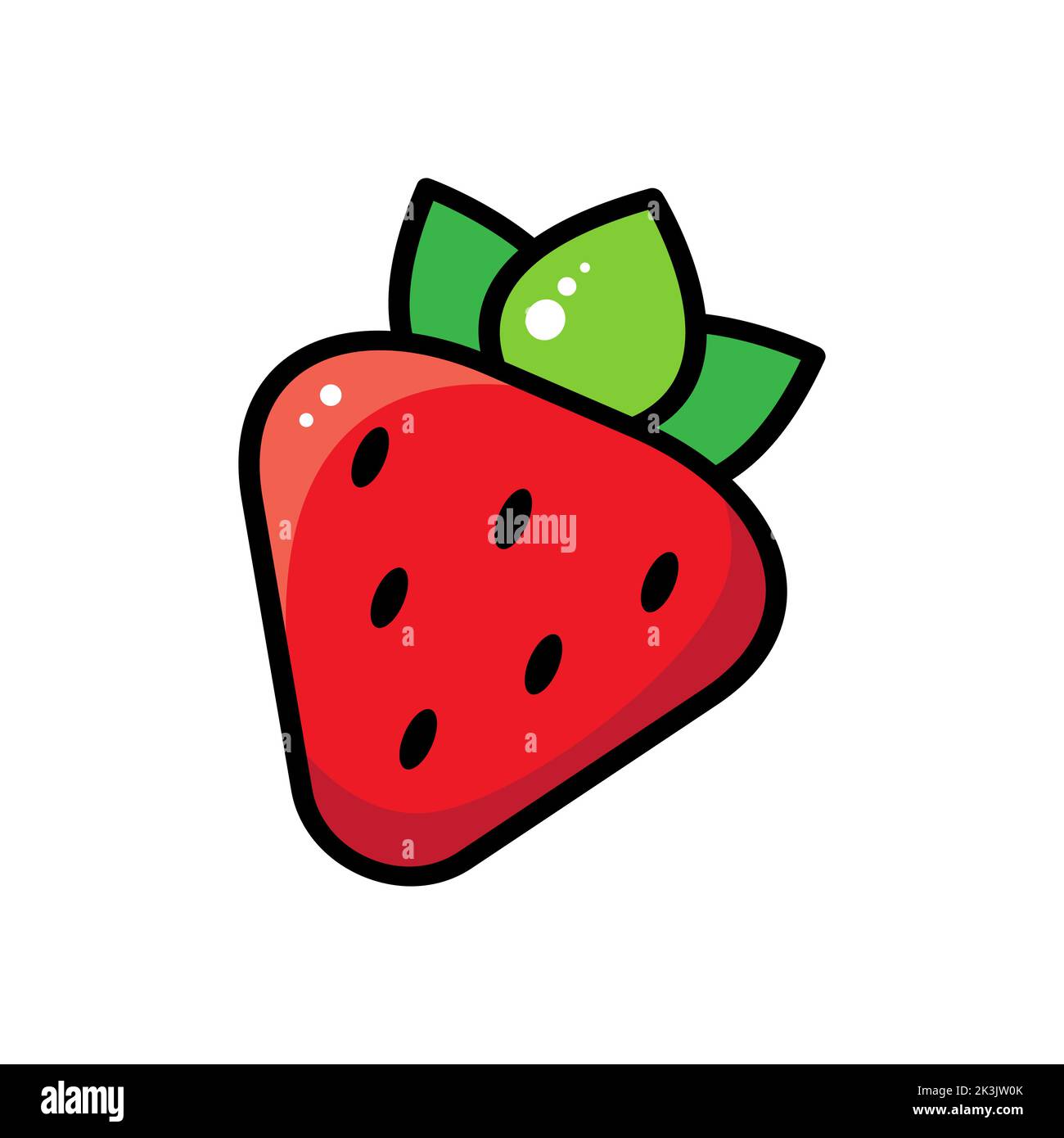 Cartoon vector illustration of a red strawberry with a curly tail. On a white background. Stock Vector