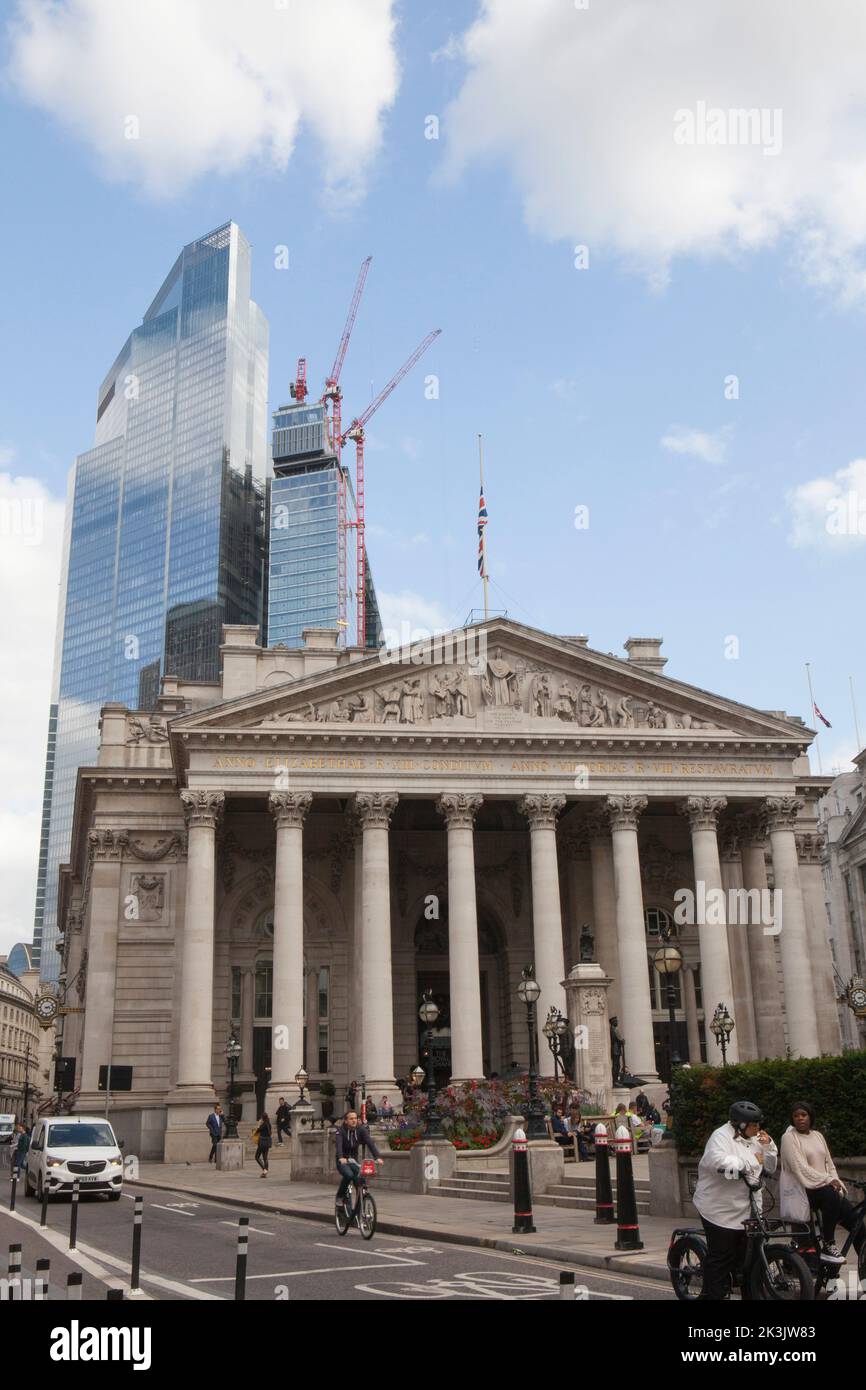 London, UK, 15 September 2022: The old Bank of England building, now the Royal Exchange upmarket shopping mall, in the heart of the financial district of the City of London. Anna Watson/Alamy Live News Stock Photo