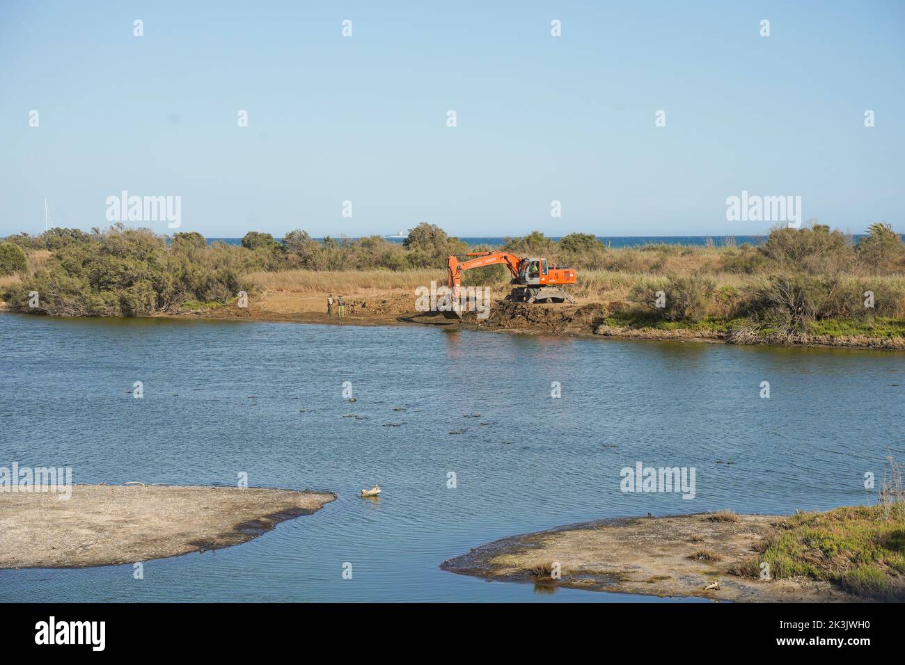 Improving lagoon borders at Guadalhorce natural reserve park, Malaga, Andalusia, Spain. Stock Photo