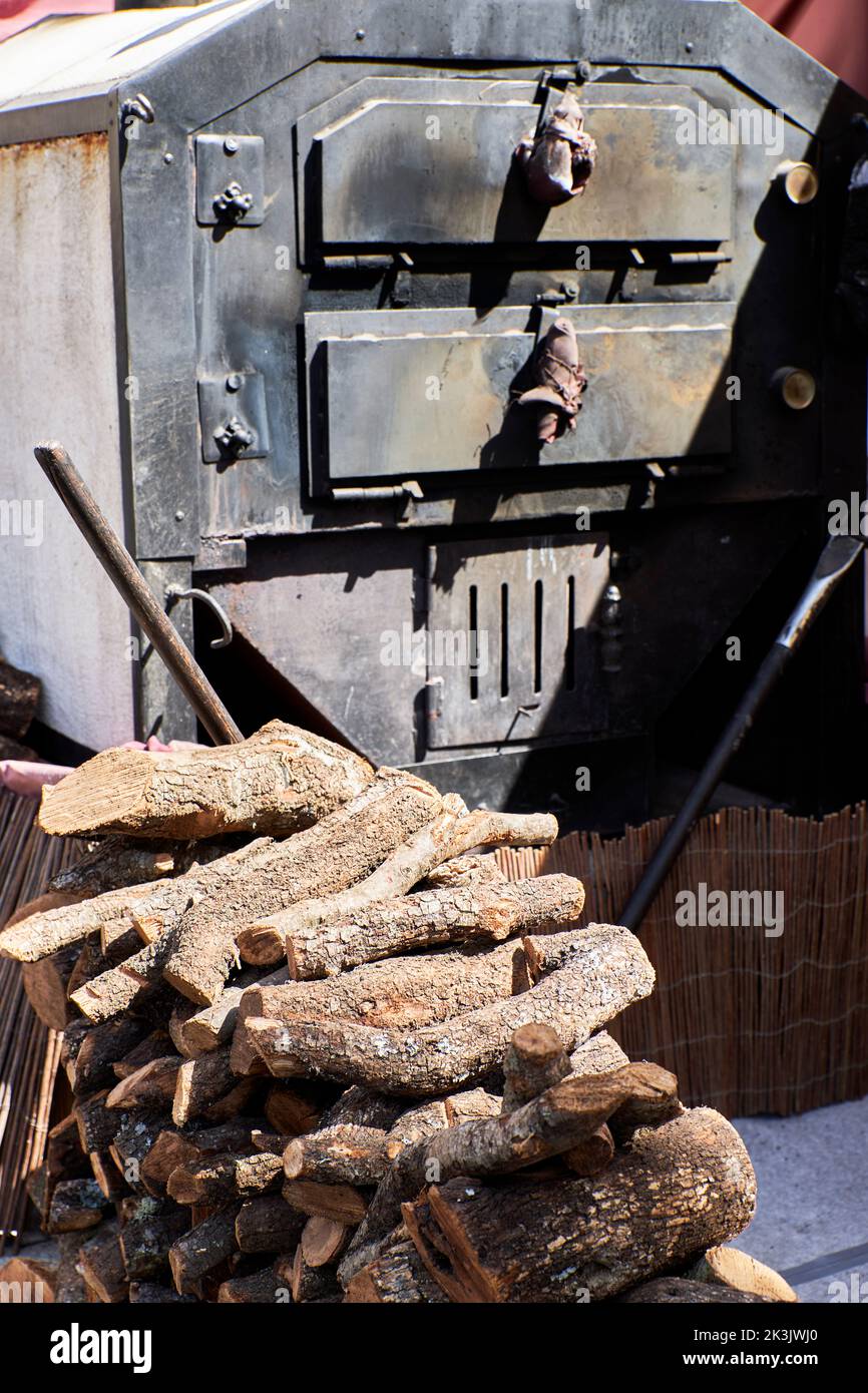 Woodfired oven outside a restaurant. Traditional food Stock Photo Alamy