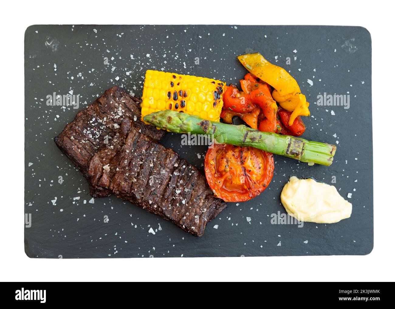 Entrana Argentinean skirt steak, grilled beef with asparagus, corn and