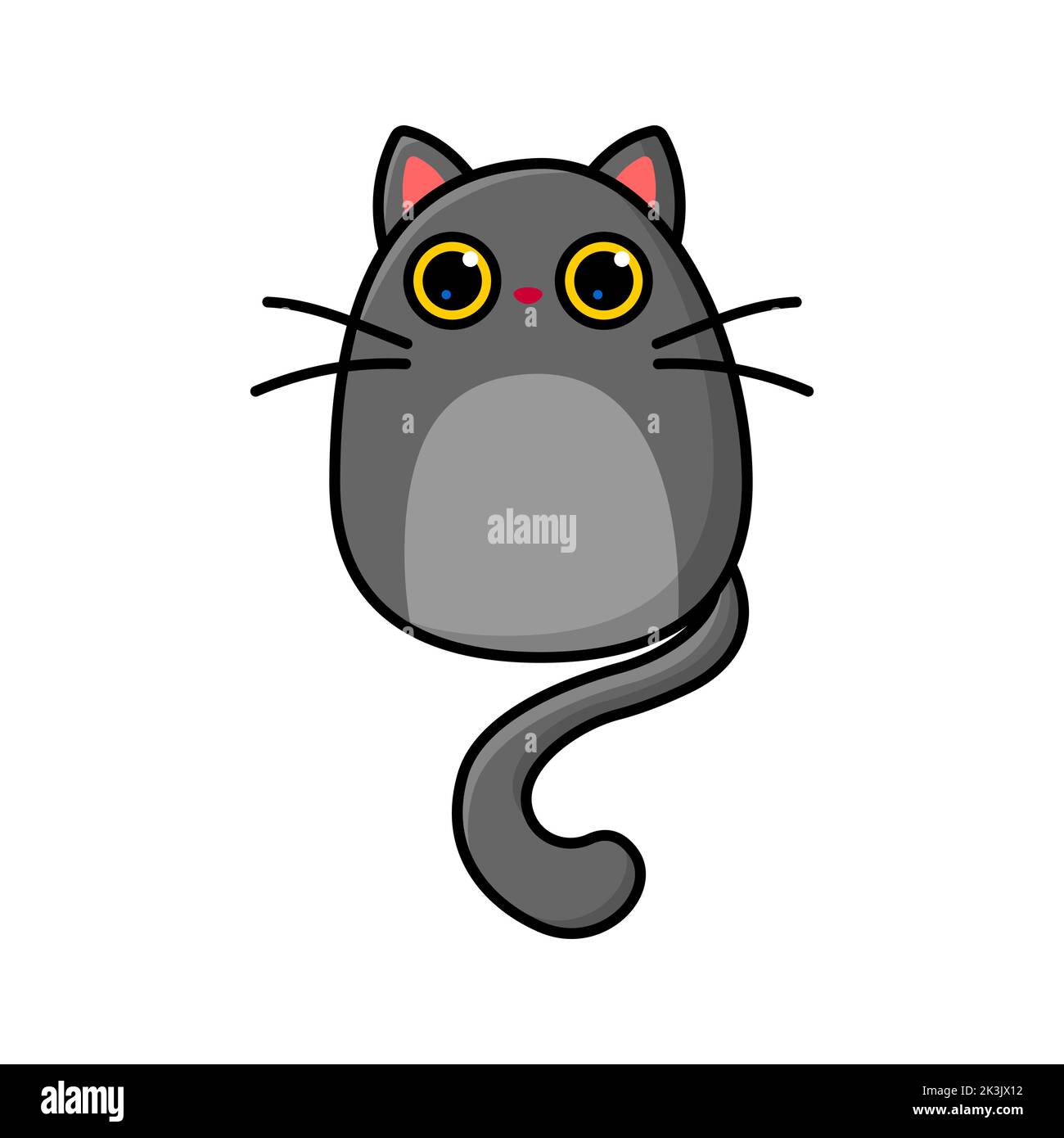 Cartoon gray cat with big yellow eyes. Vector illustration Stock Vector