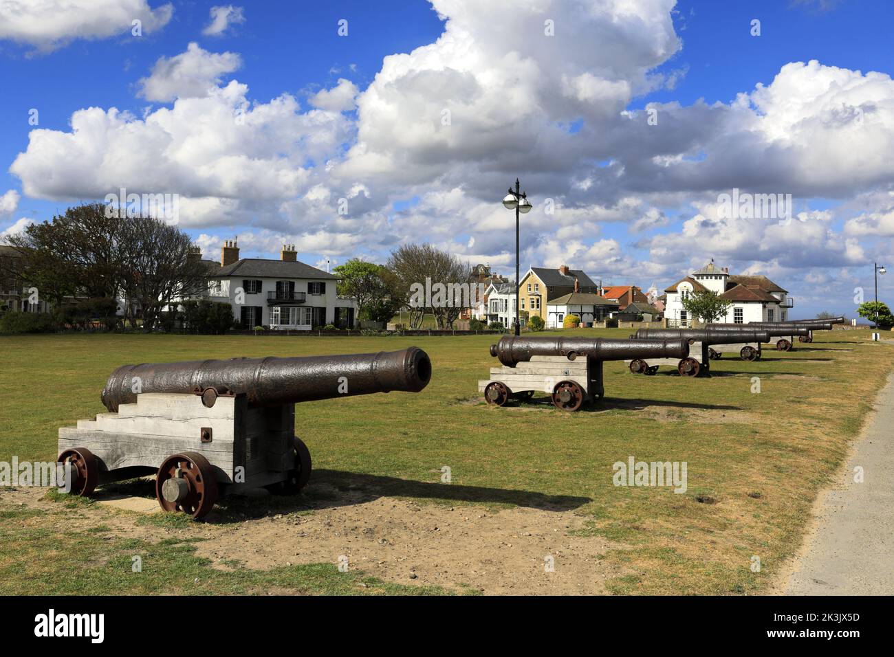 Canons at the Gun Hill promenade, Southwold town, Suffolk County, England, UK Stock Photo