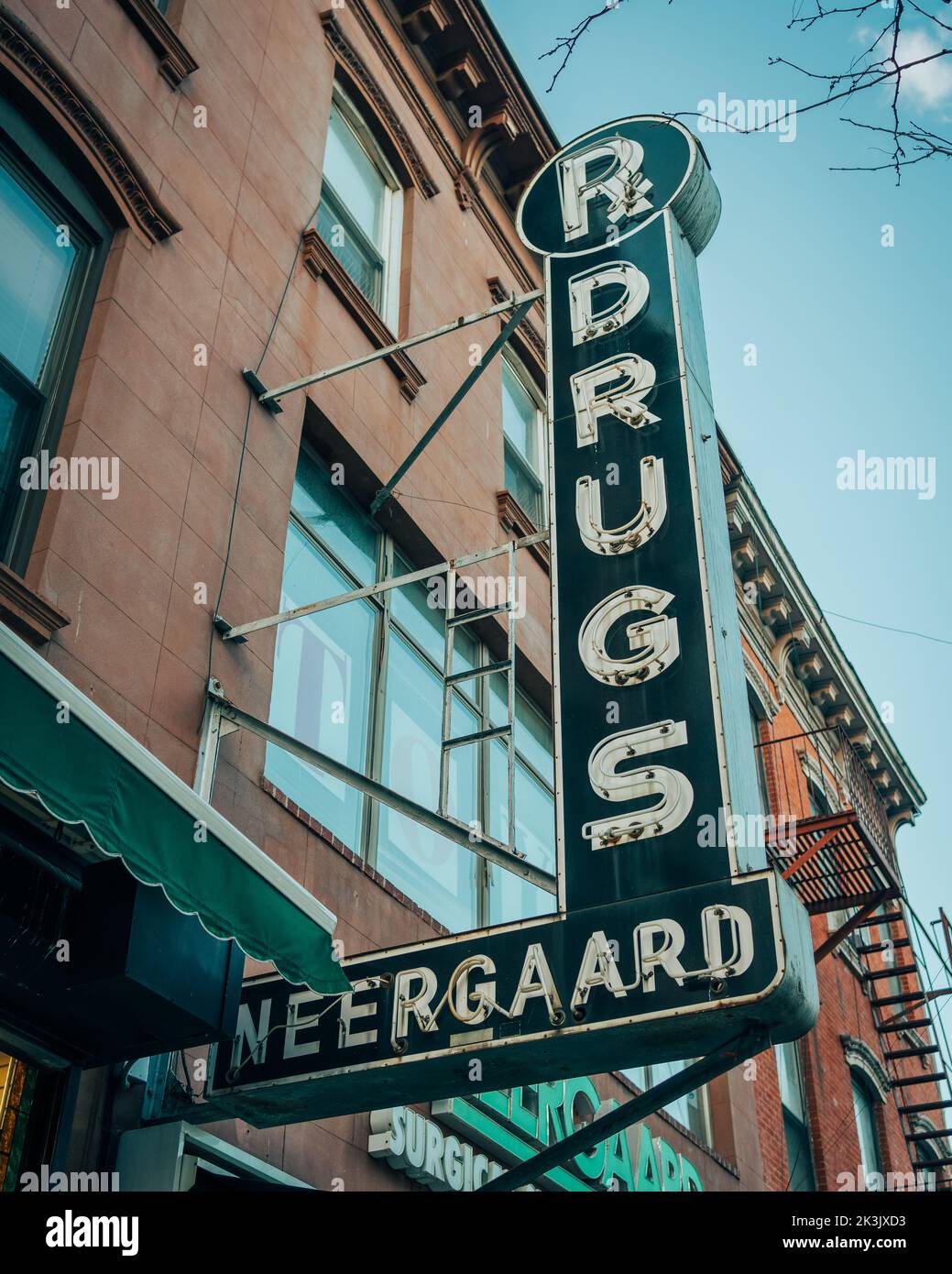 Neergaard Pharmacy vintage sign in Park Slope, Brooklyn, New York Stock Photo
