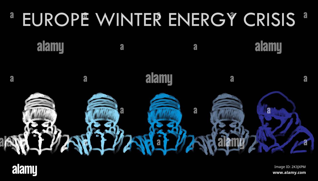 Hand drawn illustration of cold people expression, europe winter energy