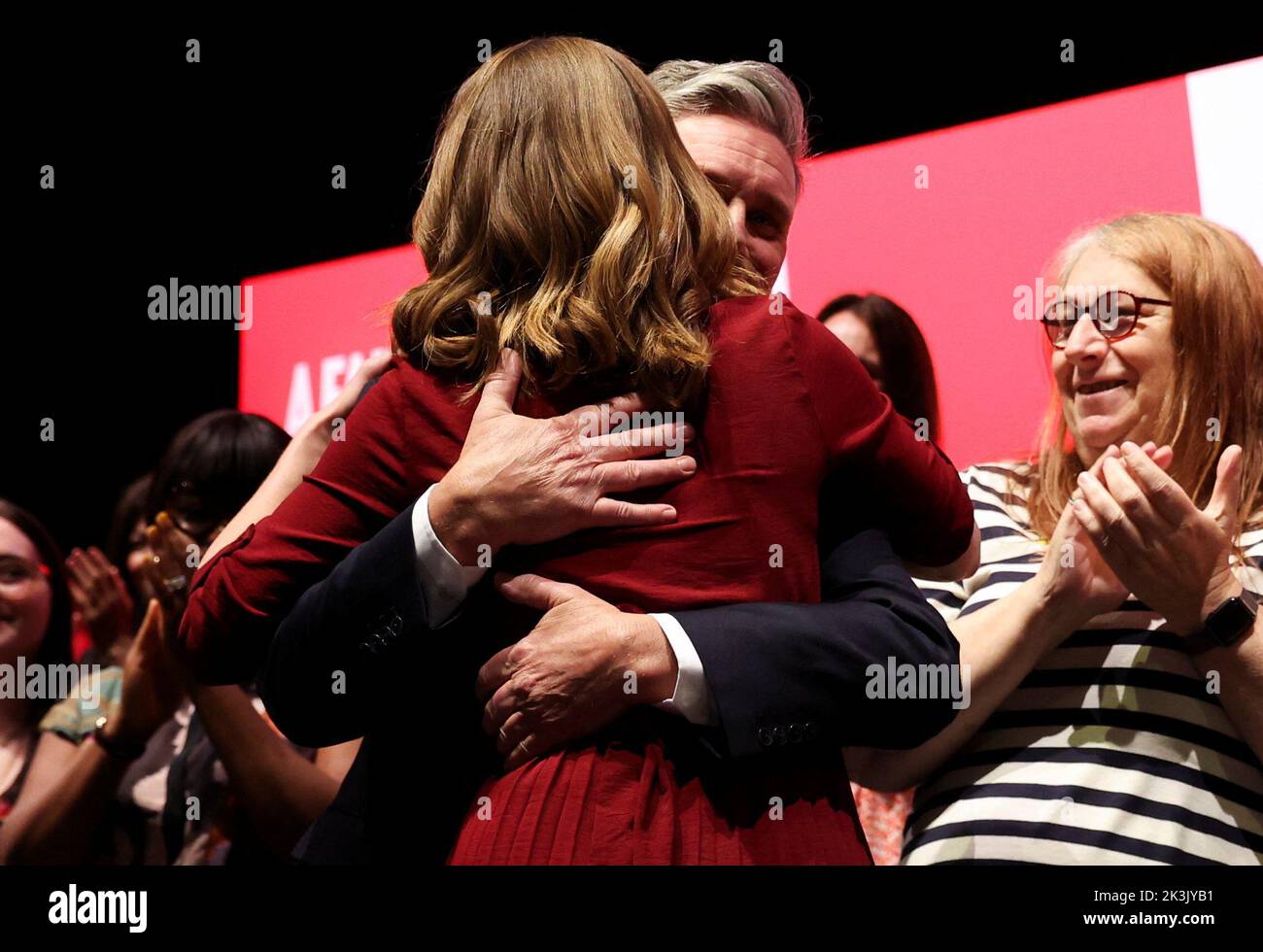 British Labour Party leader Keir Starmer and wife Victoria embrace during the Britain's Labour Party annual conference in Liverpool, Britain, September 27, 2022. REUTERS/Phil Noble Stock Photo