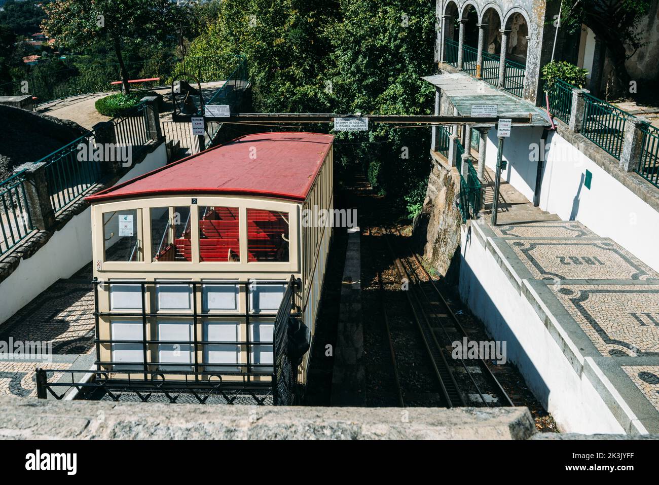 Braga, Portugal - September 25, 2022: Funicular tram of Monastery of Bom Jesus in Braga , Portugal Stock Photo