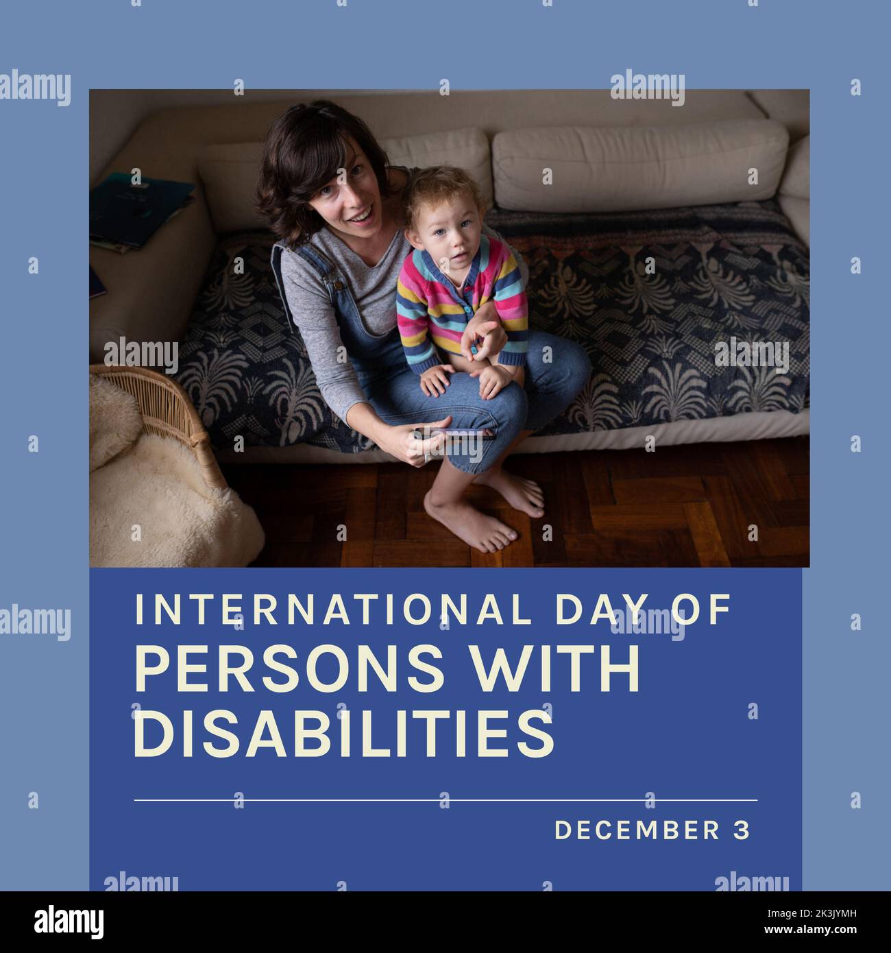 Composition of international day of persons with disabilities text over mother and daughter Stock Photo