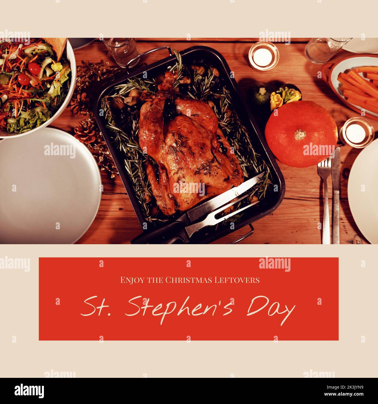 Composition of st stephen's day text and christmas dinner with turkey ...