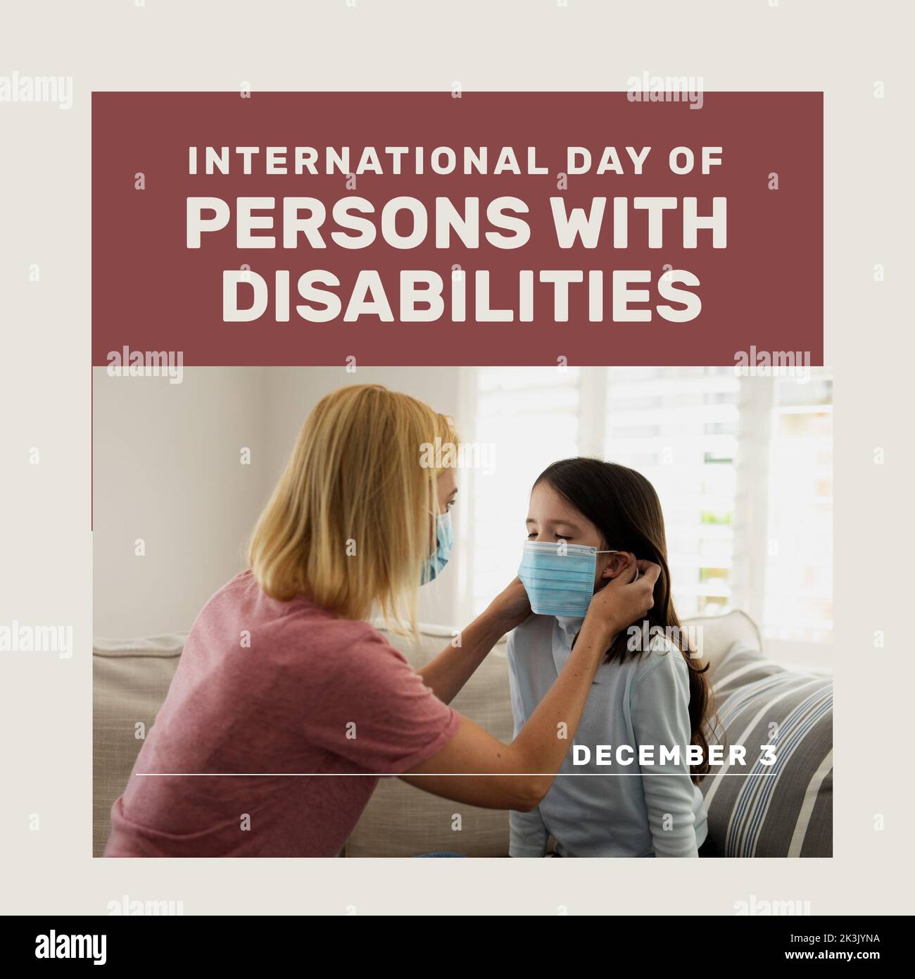 Composition of international day of persons with disabilities text over mother and daughter Stock Photo