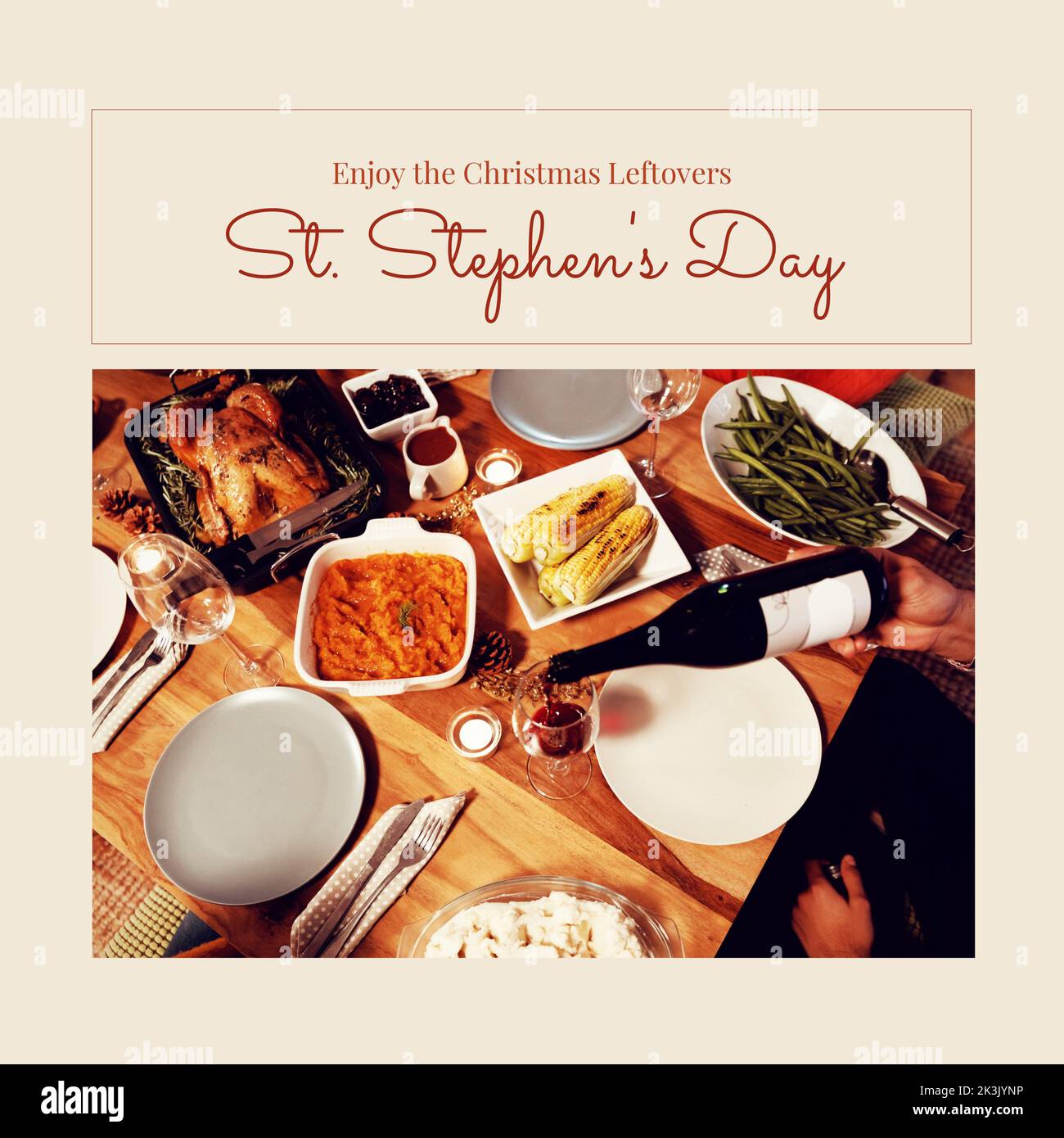 Composition of st stephen's day text and man pouring wine at christmas ...