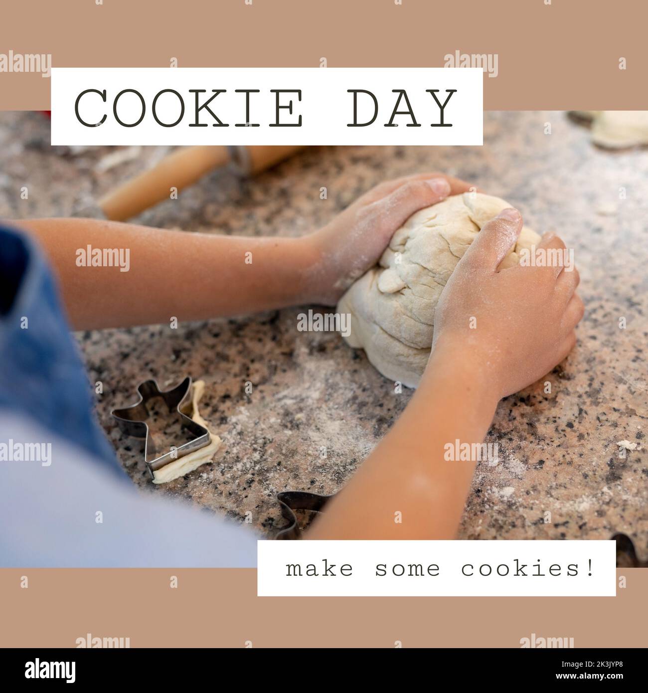 Composition of cookie day make some cookies text over caucasian boy