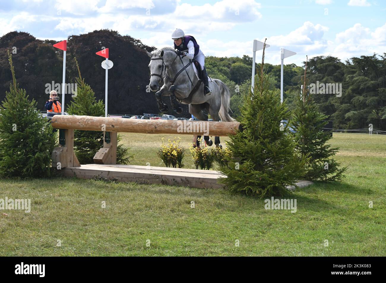 Georgie Campbell on Darcy De La Rose, cross country phase of the CCI4*-S compettion, Blenheim Palace International Horse Trials, Blenheim Palace, Wood Stock Photo