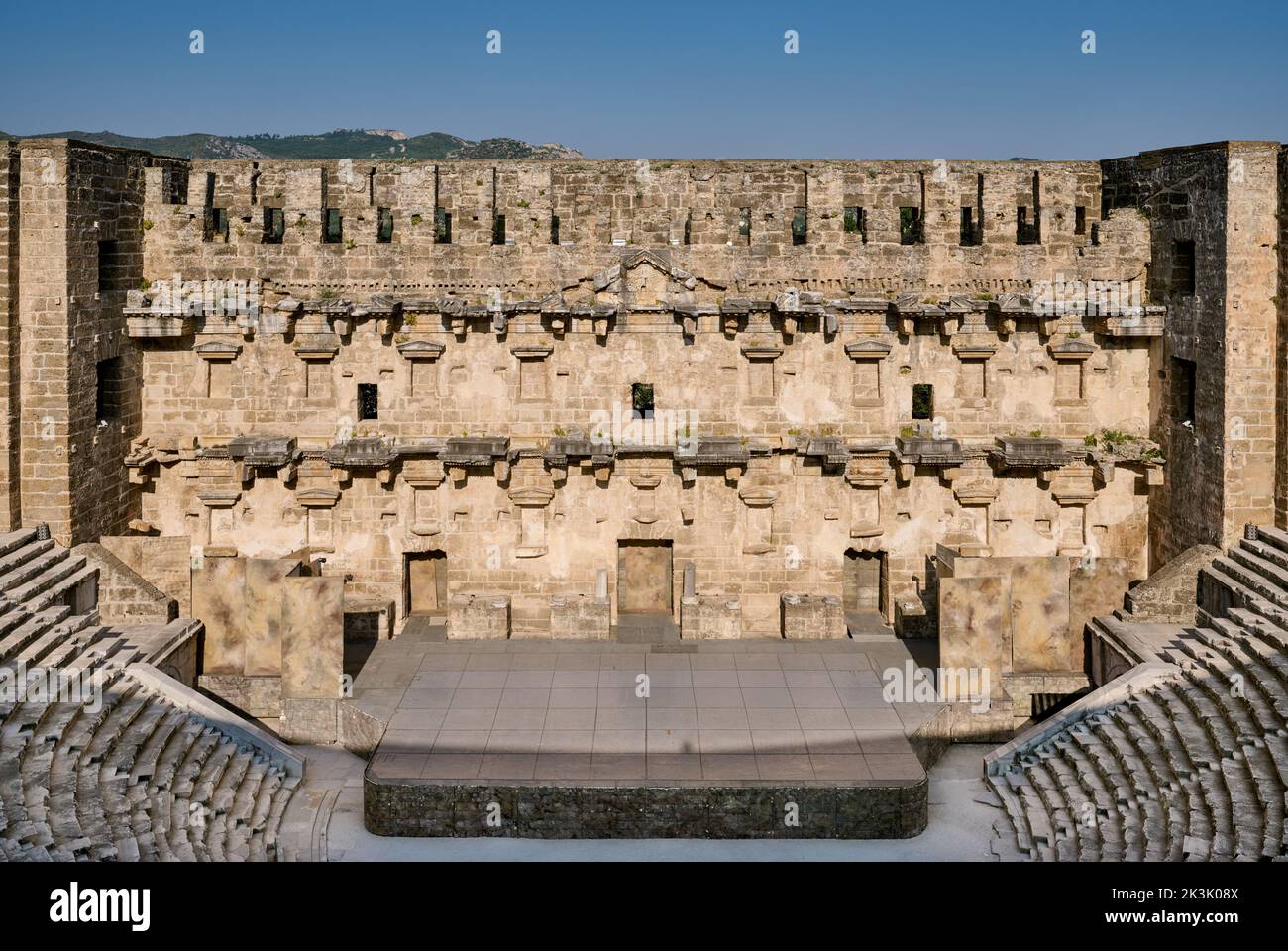 The ancient Roman Theatre of Aspendos, Aspendos Ancient City, Antalya, Turkey Stock Photo