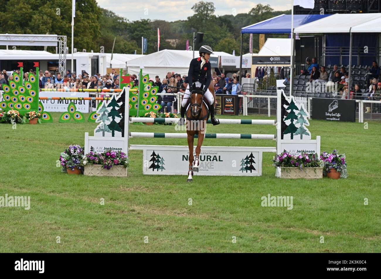 Sarah Bullimore on Corouet, show jumping phase of the CCI4*-L compettion, Blenheim Palace International Horse Trials, Blenheim Palace, Woodstock, Oxfo Stock Photo