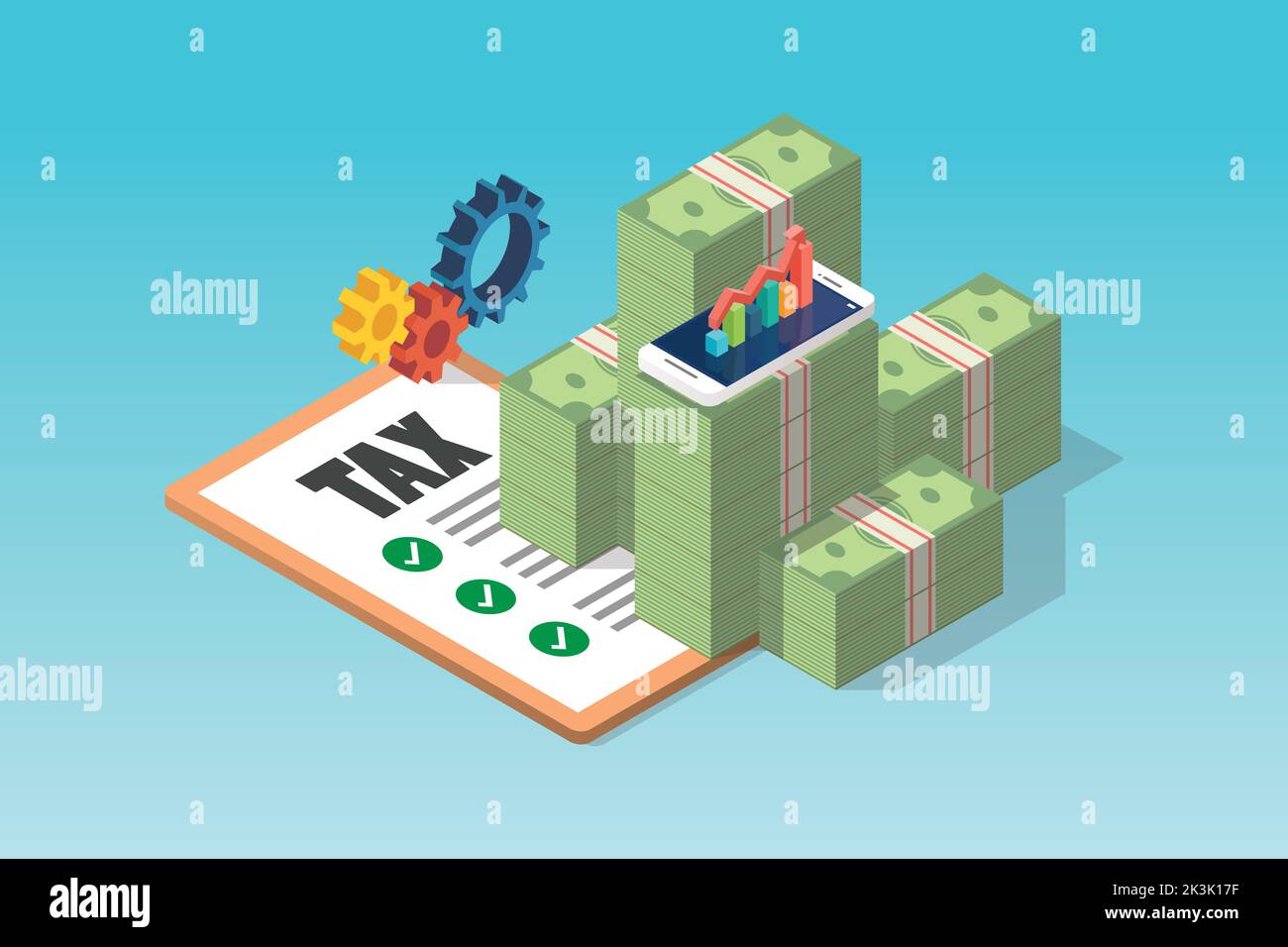 Isometric tax payment and business concept. Vector illustration Stock Vector